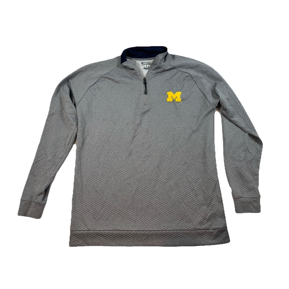 MICHIGAN WOLVERINES Heather‎ Gray  1/4 Zip Pullover Mens Large Go Blue